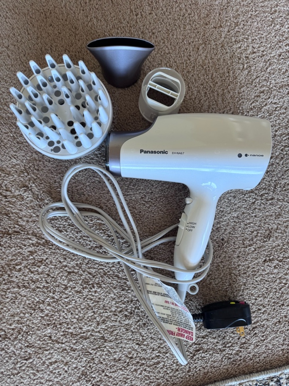 Panasonic Cream-White Hair Dryer with Diffuser & Nozzles